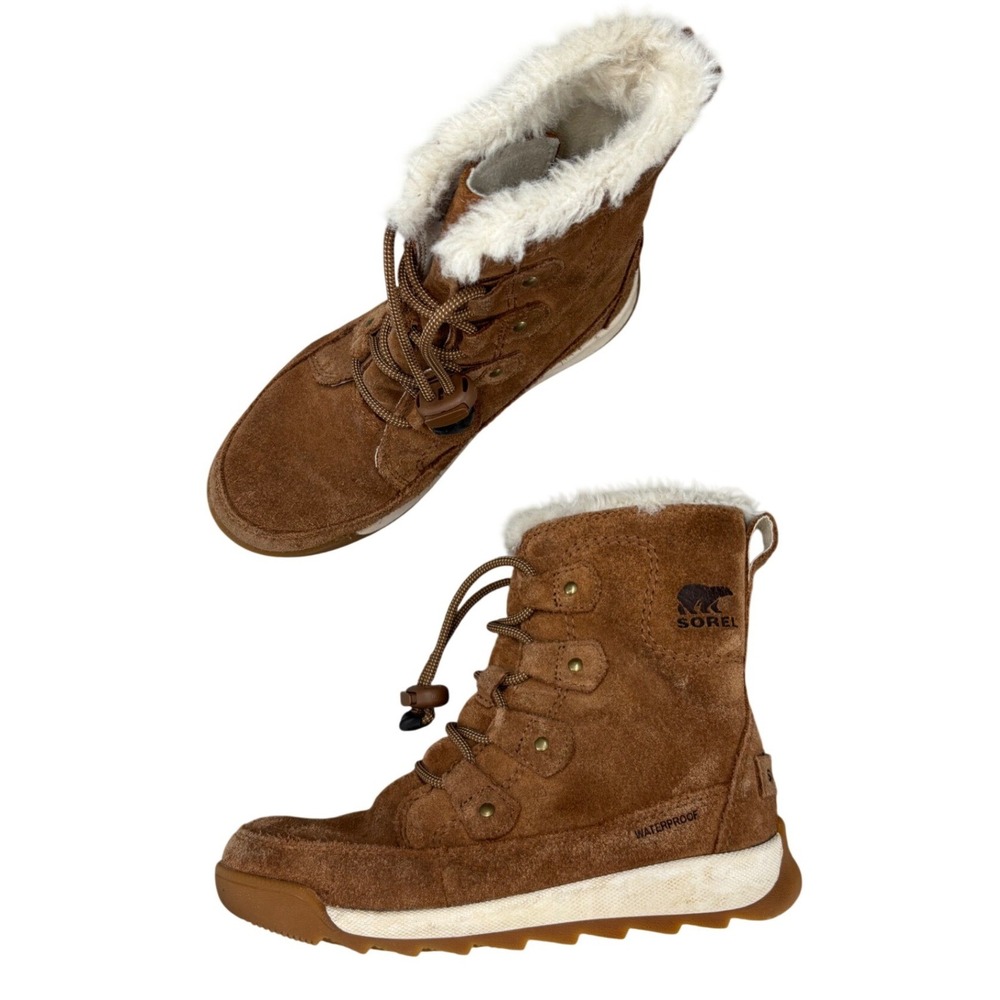 Sorel Whitney II Joan Lace Winter Boots Brown Suede Waterproof Line Kids Size 1